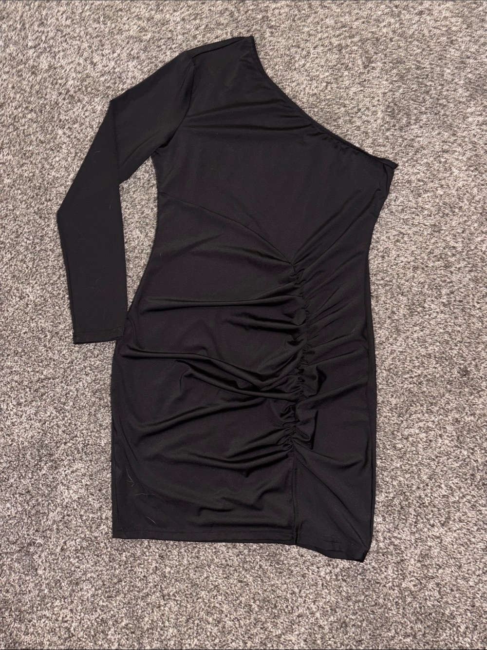 One-Shoulder Black Ruched Bodycon Dress